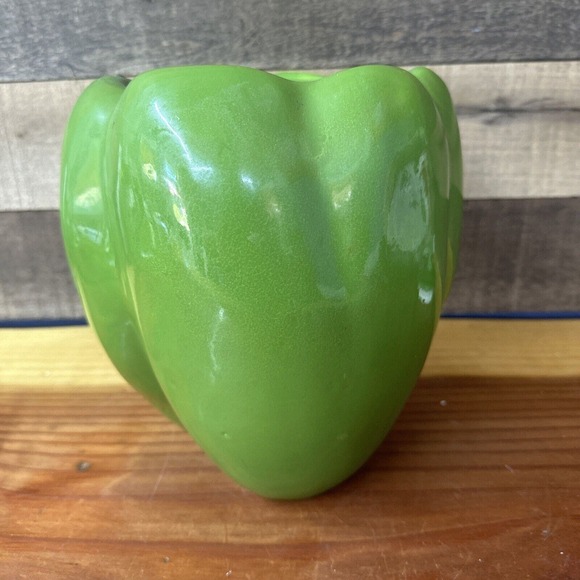 Vintage Art Pottery Green Bell Pepper Cookie Jar Ceramic Unique -no Lid - Picture 3 of 7